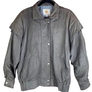 Golden Bear California Vintage Leather Jacket Varsity Letterman Greenish Grey